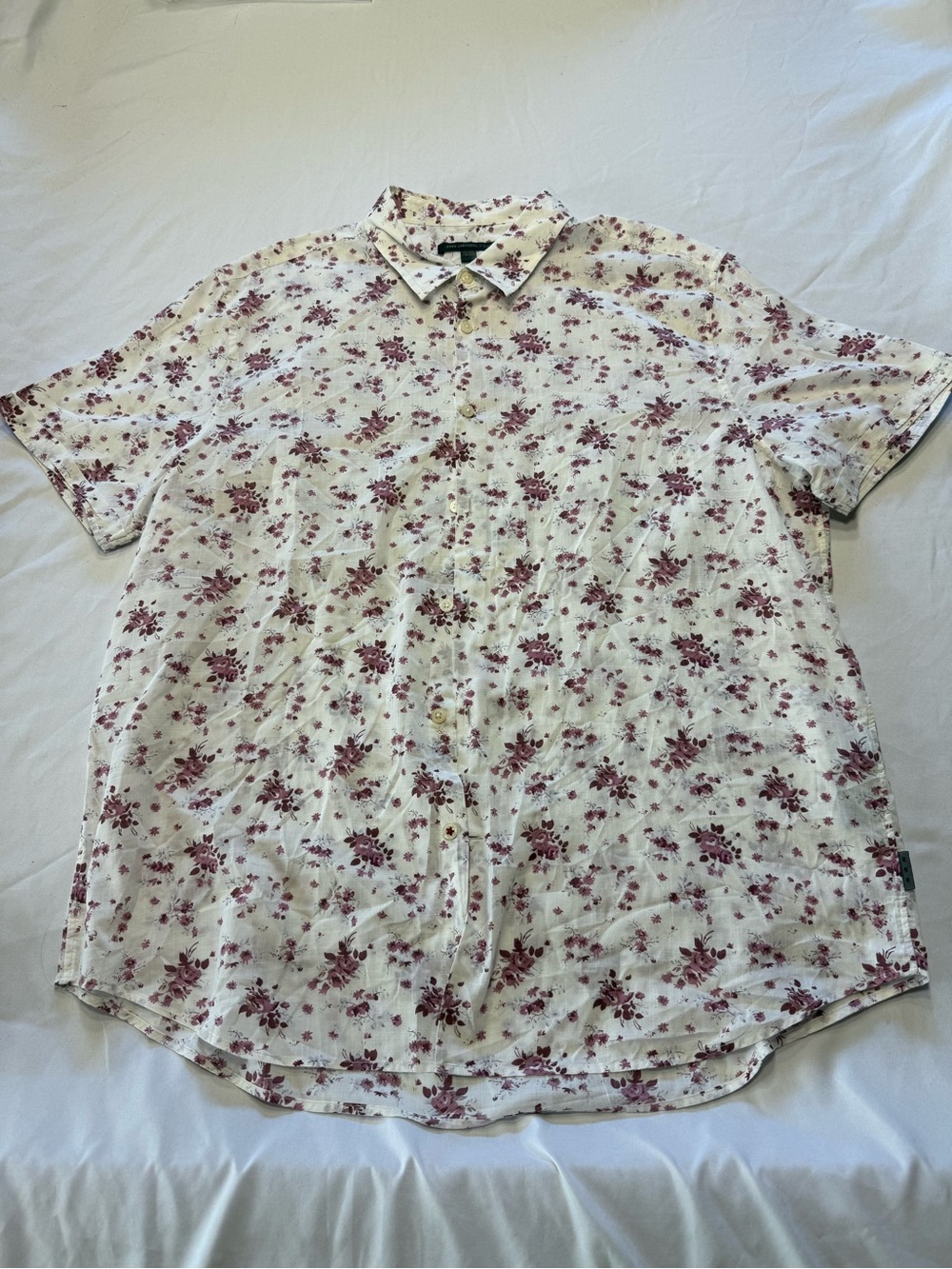 John Varvatos Cream Short-Sleeve Button-Down with Burgundy Floral Print